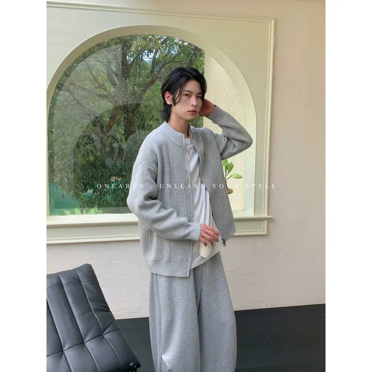【ONEARTS毛衣】美式休闲风潮牌立领拉链款韩系慵懒小众宽松毛衣