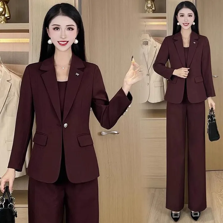 职业时尚气质西装套装女秋季新款洋气西服外套吊带阔腿裤三件套潮