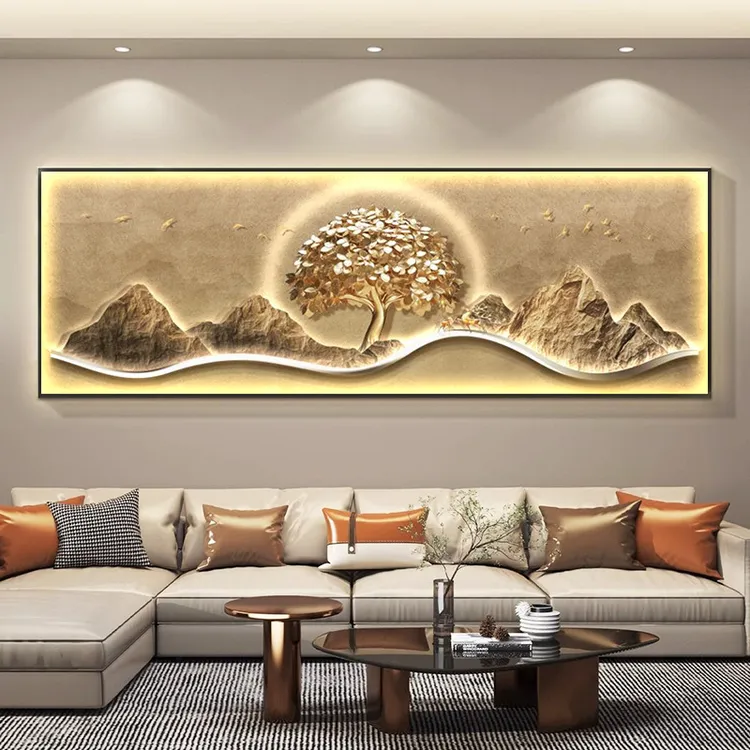 轻奢高级感发财树客厅装饰画现代大气九鱼沙发背景墙挂画卧室壁画