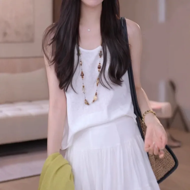 高级感白色小吊带背心女夏季新款宽松内搭工字打底衫上衣无袖T恤