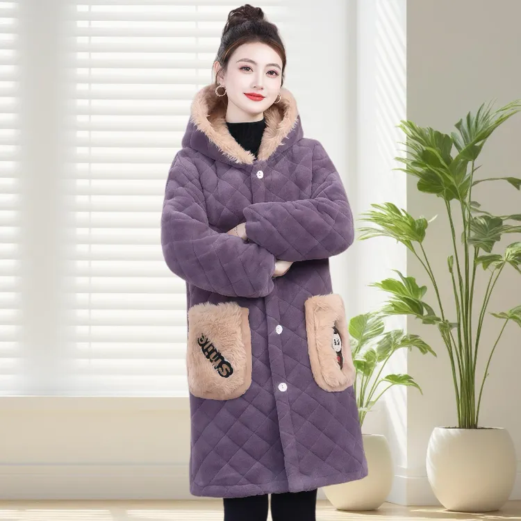 冬季洋气连帽棉服女中长款加绒加厚保暖棉袄时尚外套棉衣四川省服