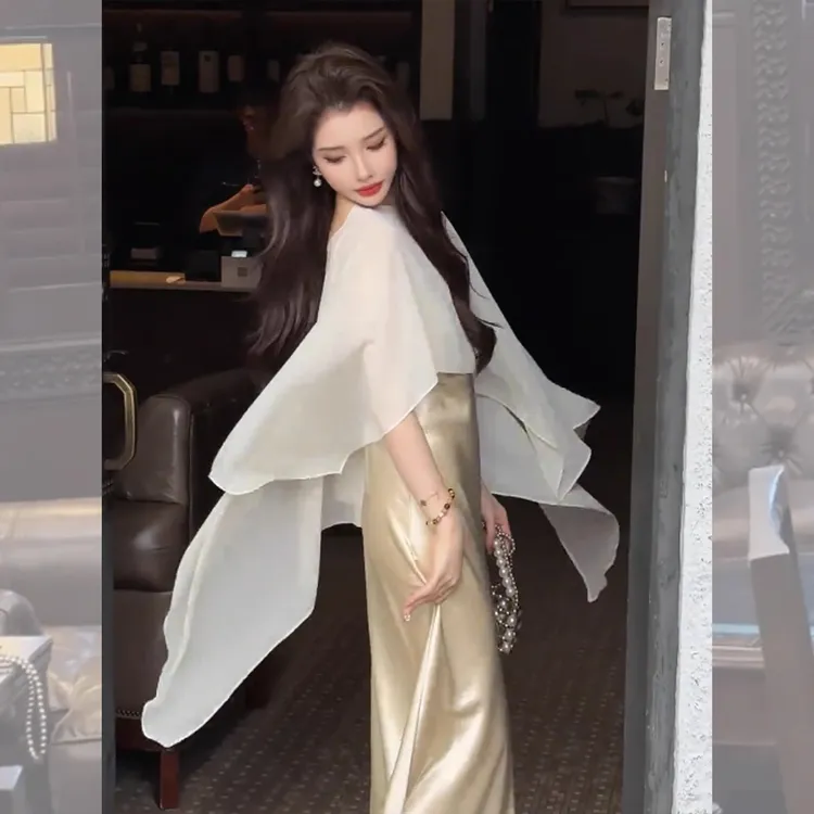 不规则雪纺防晒衣女夏配旗袍裙子外搭小披肩薄纱开衫外套透气罩衫