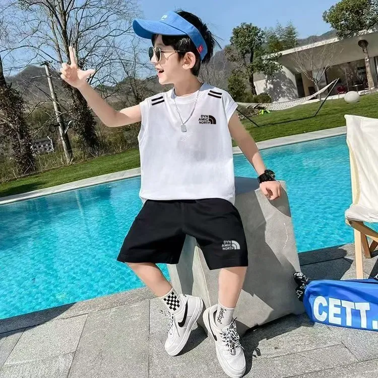 上衣+短裤两件装男童速干套装夏季短袖短裤运动透气舒适无袖套装
