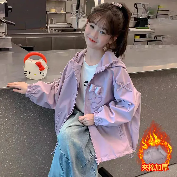 女童秋冬装连帽外套2025新款中大童秋季冲锋衣儿童洋气运动上衣