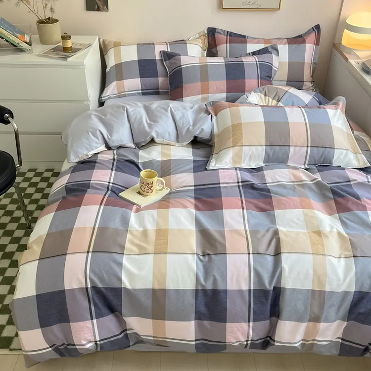 格子条纹四件套纯棉全棉200x230被套1米8一米八1.8床宿舍三件套nh