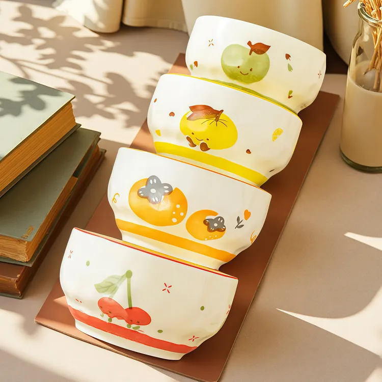 可爱卡通水果陶瓷饭碗4只家用釉下彩高颜值ins风米饭碗