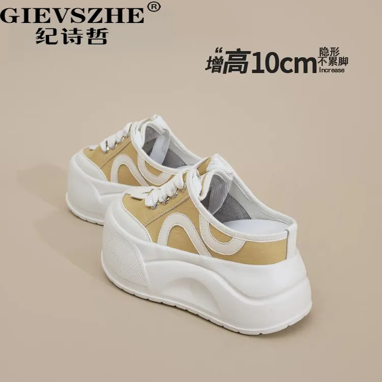 GIEVSZHE纪诗哲2025夏新款外穿厚底包头拖鞋小个子增高10CM半拖女