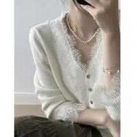 睫毛蕾丝拼接V领针织休闲百搭