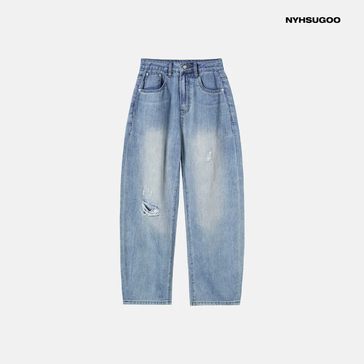 NYHSUGOO/南乙夏季莱赛尔面料醋酸微弯刀牛仔裤男士3723水洗做旧