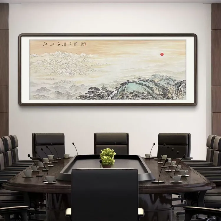 《江山如此多娇》手绘六尺山水字画客厅办公中式国画挂画书画直播间