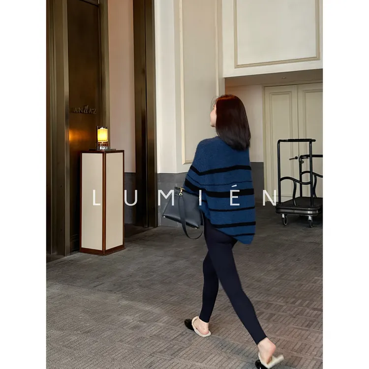 【LUMIEN 新品】圆领柔软马海毛混纺条纹撞色保暖针织衫LX5ITT207