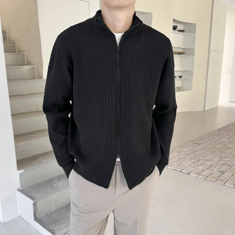 立领拉链针织开衫男士韩版商务休闲简约百搭毛衣加厚外套ins潮