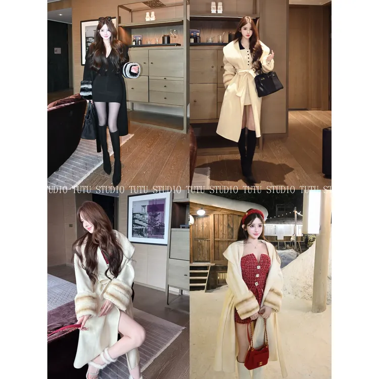 TUTU【归国斯佳丽】100%绵羊毛/袖口獭兔毛重工显瘦大衣外套#WT1635