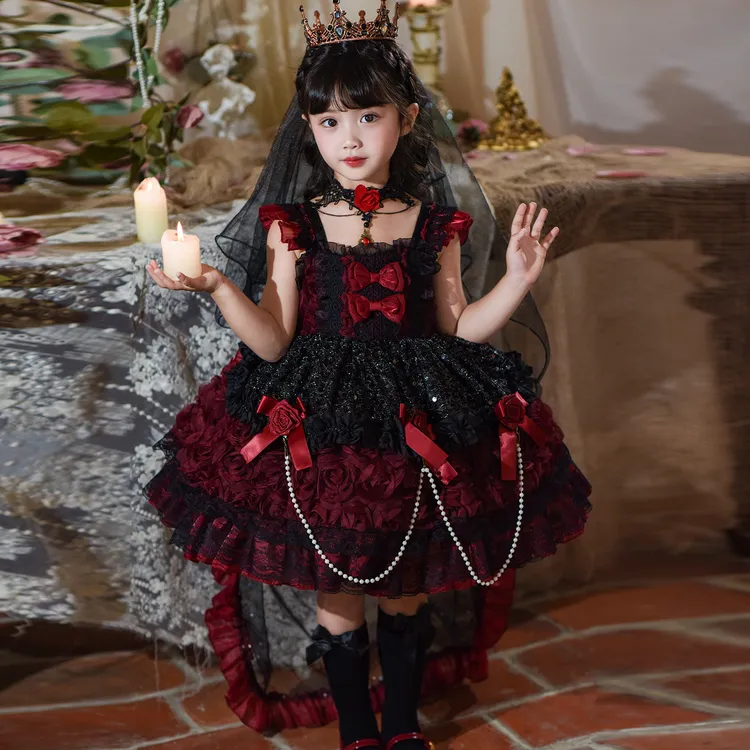 万圣节哥特风玫瑰洛丽塔cosplay小恶魔公主裙女童吸血鬼连衣裙新