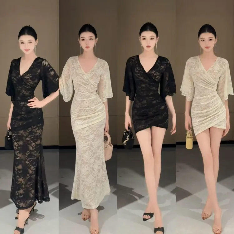 现货【春日部】蕾丝拼接双层收腰显瘦连衣裙0906