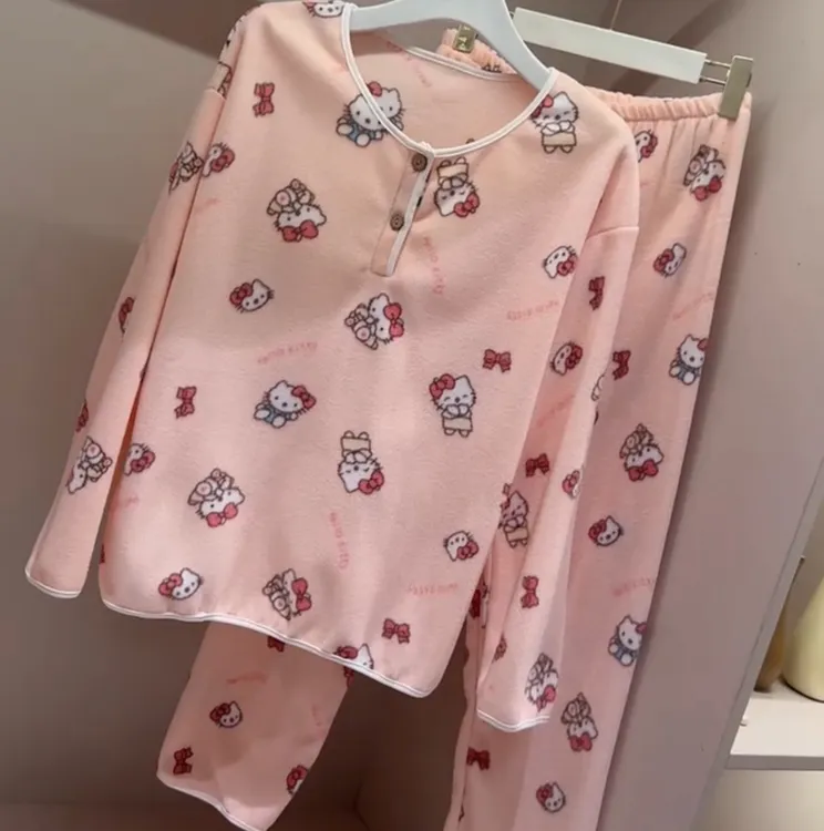 秋冬季新款可外穿软绵卡通可爱双面云舒绒家居服套装【实物微色差】