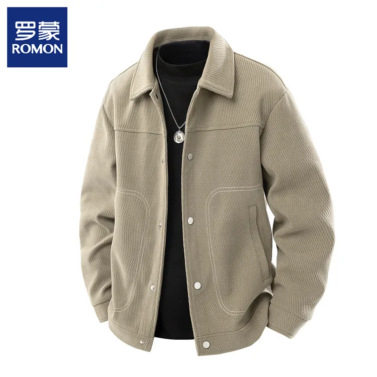 Romon/罗蒙男士翻领工装夹克秋季新款高级感潮流帅气百搭休闲外套