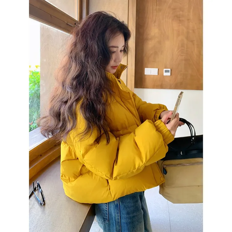 黄色小个子立领羽绒服女短款2025冬季新款加厚保暖90白鸭绒面包服