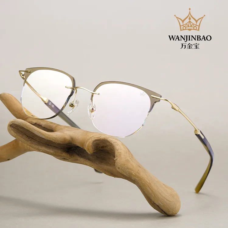 万金宝7026牛角时尚复古无框男士眼镜