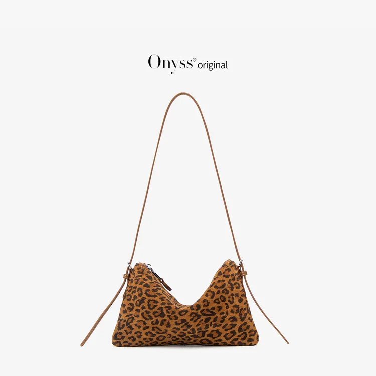 Onyss「情歌」2025新款磨砂牛皮豹纹手机包真皮小包单肩腋下斜挎包