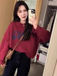 8960  半高领卫衣女2025春秋新款洋气印花宽松套头长袖上衣B5