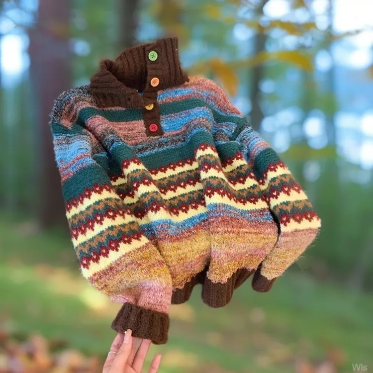 真的巨无敌保暖！韩系慵懒风撞色条纹设计感2025秋冬新款针织毛衣