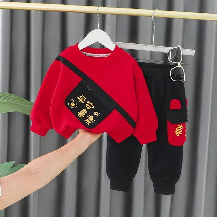 男童加绒薄绒秋冬新款婴儿童服装抓周拜年服冬装爆款套装直播货