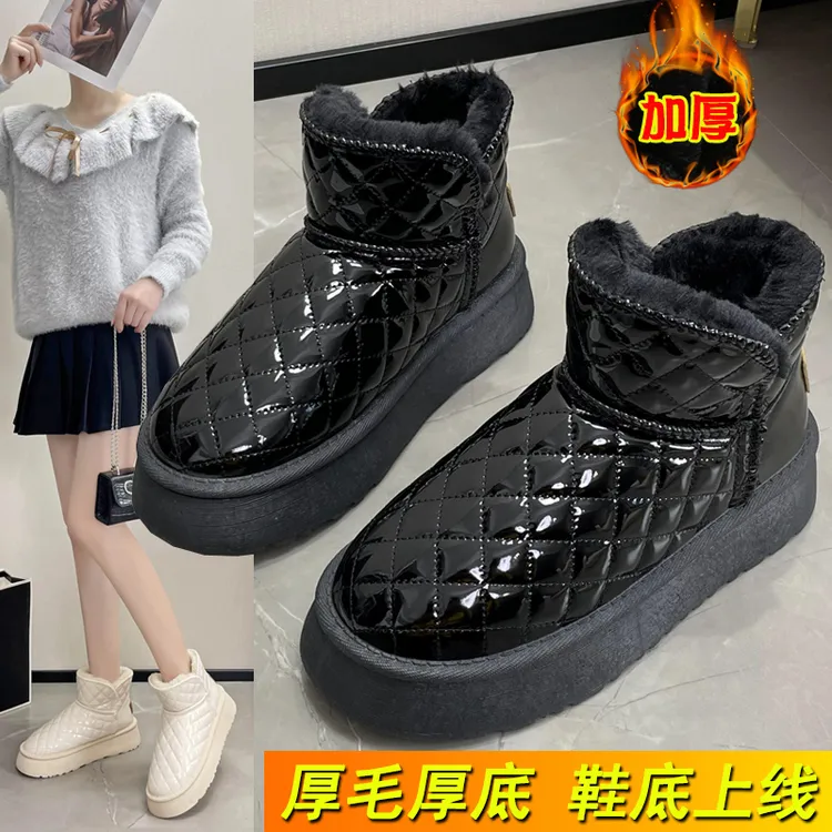 加绒加厚雪地靴2025冬季新款鞋子时尚防水外穿平底保暖短靴棉鞋秋