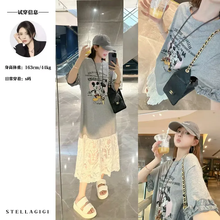 SG / 杨依姗 SS卡通米奇印花韩系蕾丝拼接连衣裙Q-20251042