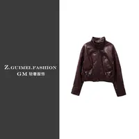 【肆姐高定】设计师款立领短款皮质外套X3430