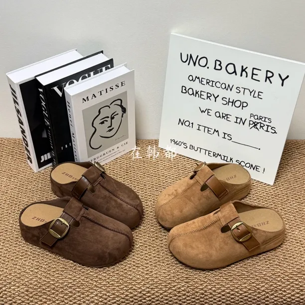 一眼心动～2025厚底秋冬皮带款复古耐看显瘦款勃肯鞋包头半拖96816