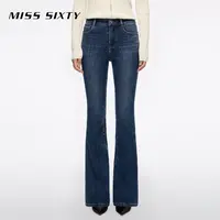 Miss Sixty2025冬季新款牛仔裤女含羊绒修身弹力厚款复古喇叭长裤