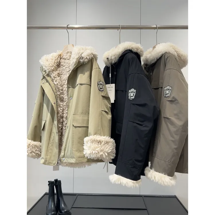 炒厚实！秋冬内里加厚保暖连帽仿羊羔毛工装风毛毛外套