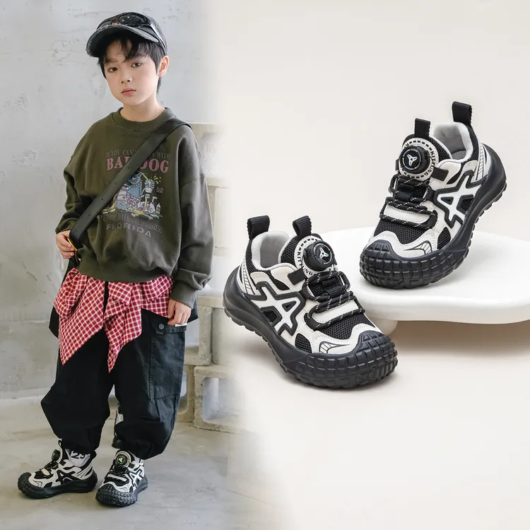 儿童运动鞋2025新款软底男童登山鞋潮牌透气男孩跑步鞋搭扣休闲鞋