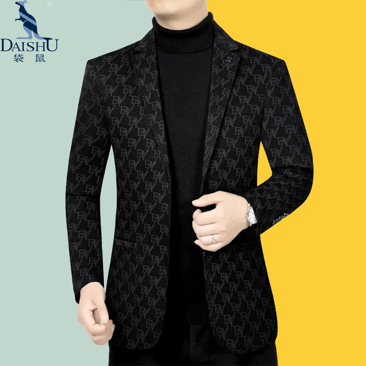 袋鼠春秋款商务休闲西装外套男士薄款高档西服上衣单西修身韩版潮