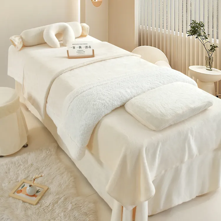 冬季加厚高端美容床罩四件套云貂绒软糯保暖按摩床套轻奢牛奶绒