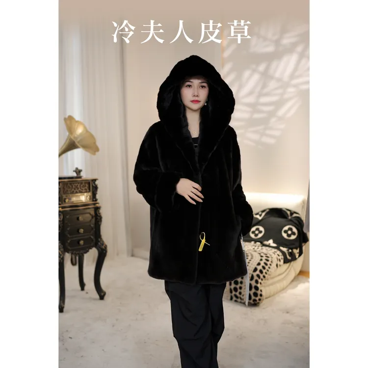 LENGFUREN/冷夫人进口水貂宝嘉美 短二 机开全抽连帽款