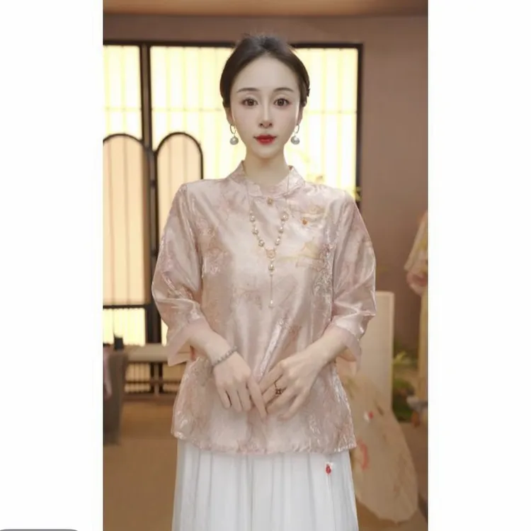 新中式2025夏季气质百搭提花立领上衣106
