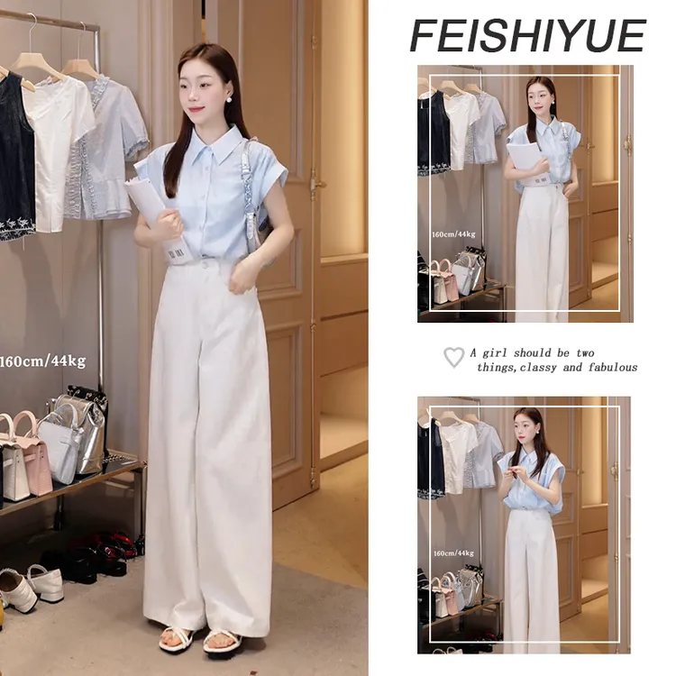 夏季温柔系穿搭女2025新款时尚通勤短袖衬衫百搭显瘦休闲裤两件套