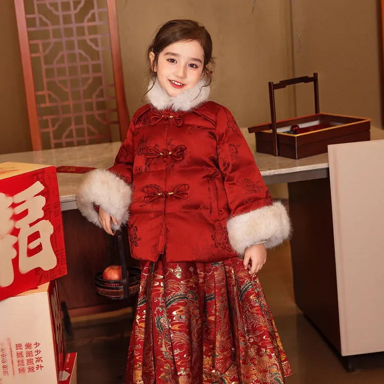 【雪落红梅】66公主童装女童国风唐装女孩羽绒拜年服 25S530