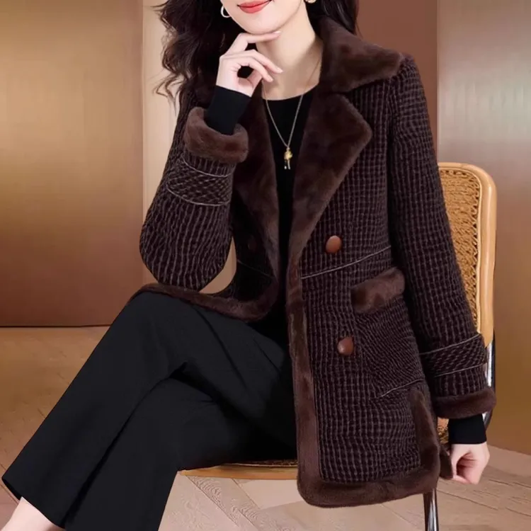 小香风格纹毛呢外套女士秋冬2025新款高端品牌中长款加绒加厚大衣