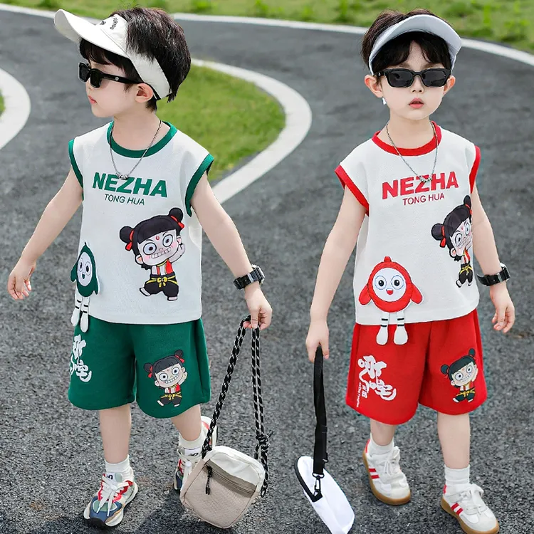 男童夏装哪吒无袖套装2025新款儿童夏季薄款运动两件套中小童男孩