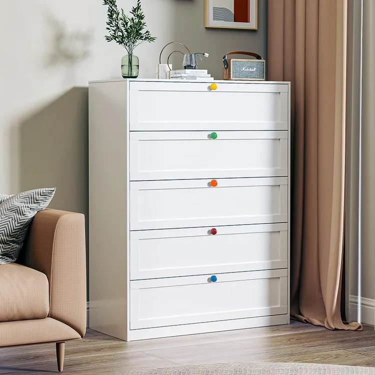 钢制五斗柜现代简约铁艺落地储物柜客厅多层抽屉柜奶油风收纳柜子