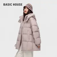 Basic House/百家好冬季休闲连帽时尚保暖厚款中长款羽绒服女90绒