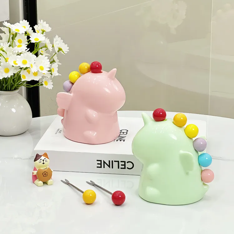 可爱独角兽水果叉套装家居桌面创意小摆件高级感客厅创意动物装饰