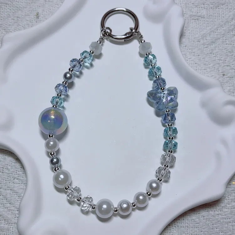 马卡龙色系水晶珍珠手机链