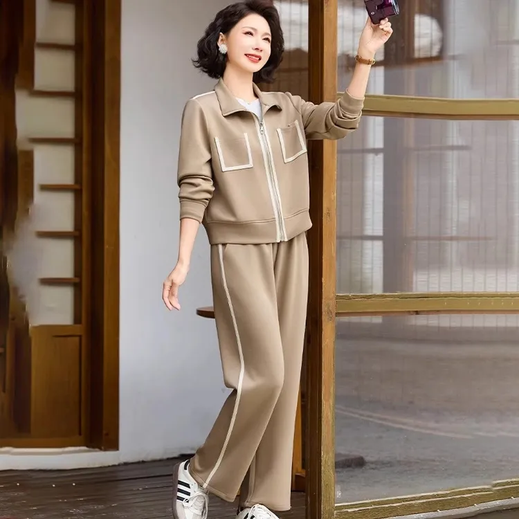 罗蒙中年妈妈春装外套小香风新款中老年人运动服套装女春秋两件套
