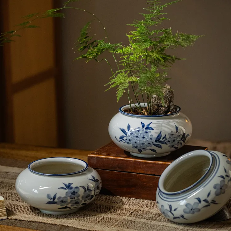 【七呀】新中式青花瓷花盆仿古陶瓷绿植景盆轻奢客厅桌面花瓶花器