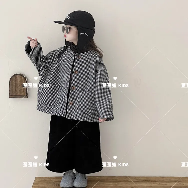 儿童衣服童装儿童秋季新品千鸟格开衫外套日韩女童宝宝外出服