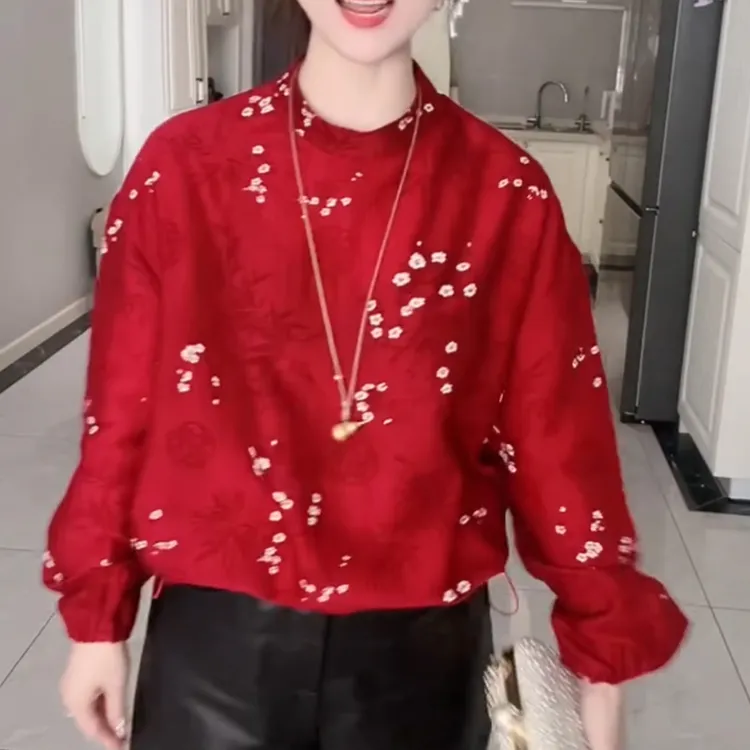 春秋新款拼接撞色修身百搭打底衬衫女